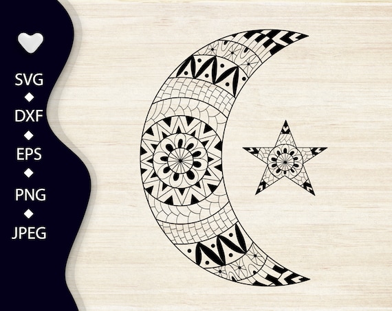Download Clip Art Bohemian Print Crescent Decor Mandala Svg Zentangle Svg Moon Svg Svg Files For Cricut Vector Clipart Tribal Wall Art Half Moon Print Art Collectibles