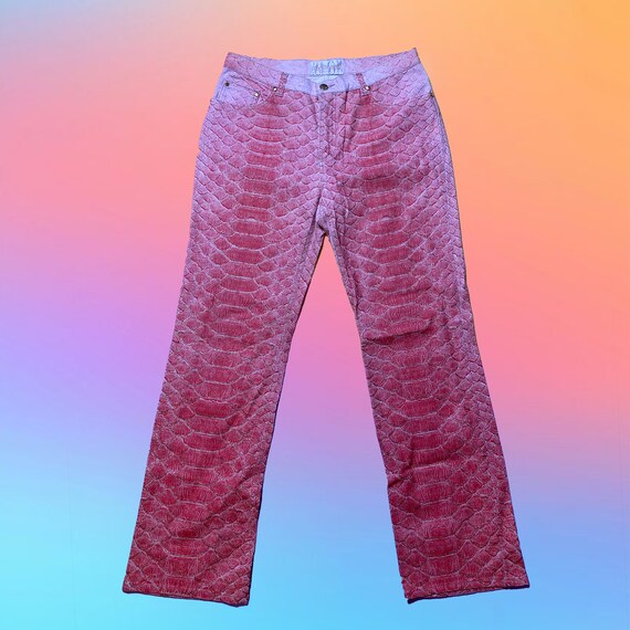 ROBERTO CAVALLI pink phyton snake skin print jeans