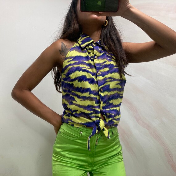 Versace cami top vintage camo purple yellow