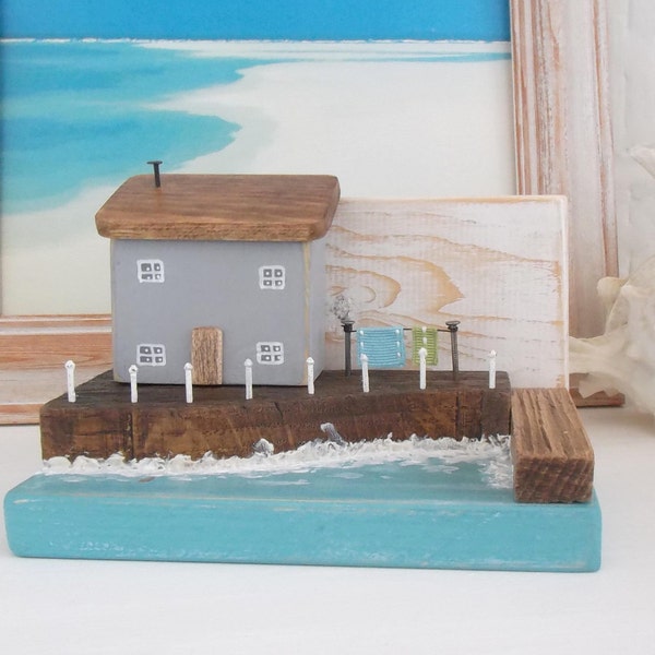 Wooden House by the sea | nautical scene | Reclaimed wood | Little houses | coastal theme |beach gift | housewarming present |thank you gift