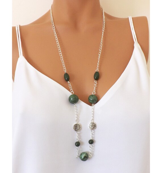 Handcrafted Green Beaded Women’s Necklace Green Dragon Beaded Lariat Necklace – Handmade Seed Bead  main image 2