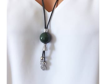 Sautoir avec perle fait main en pâte polymère, collier long pour femme