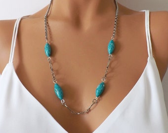 Collier fantaisie pour femme en perles artisanales, bijou moderne en pâte polymère