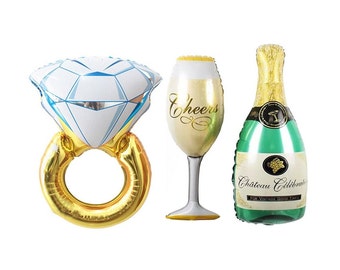Engagement Ring Balloon Champagne Bottle Glass Balloon Engagement Party Decor Bachelorette Party Decorations Bach Party Bridal Shower Gold