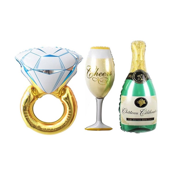 Engagement Ring Balloon Champagne Bottle Glass Balloon Engagement Party Decor Bachelorette Party Decorations Bach Party Bridal Shower Gold