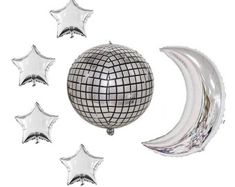 Disco Ball Stars Moon Balloons Disco Cowgirl Space Cowgirl Disco Rodeo Bachelorette Party Bach Party Nash Bash Western Silver Moon Stars