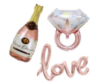 Rose Gold Engagement Ring Balloon Champagne Bottle Rose Gold Engagement Party Decor Bachelorette Party Decorations Rose Gold Bridal Shower