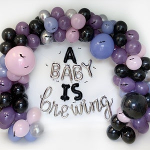 A Baby Is Brewing Balloon Garland Halloween Themed Baby Shower Balloons Halloween Gender Reveal Decor Halloween Baby Shower Decorations