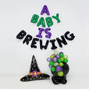 A Baby Is Brewing Balloons Halloween Themed Baby Shower Balloons Halloween Gender Reveal Decor Halloween Baby Shower Decorations