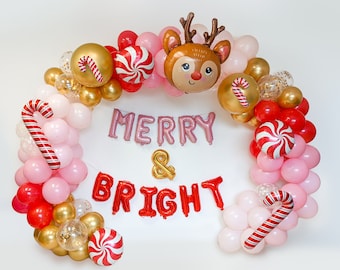 Kit de guirnalda de globos para cumpleaños de Navidad, arco de globos de invierno, decoraciones para fiestas de cumpleaños de diciembre, decoración para fiestas de amigos para niños, rosa, rojo y dorado