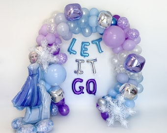 Let It Go Winter Balloon Garland Kit Blue Purple White Silver Snowflake Balloon Garland Winter Birthday Party Decor Winter Balloon Arch Kit
