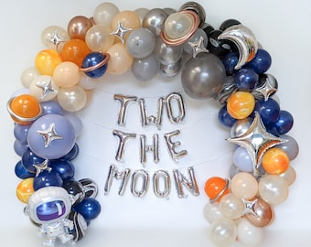 Space Balloon Garland Two The Moon DIY Balloon Garland Kit Boys Astronaut Balloon Garland Vintage Blue Galaxy Space Party Birthday Decor 2nd