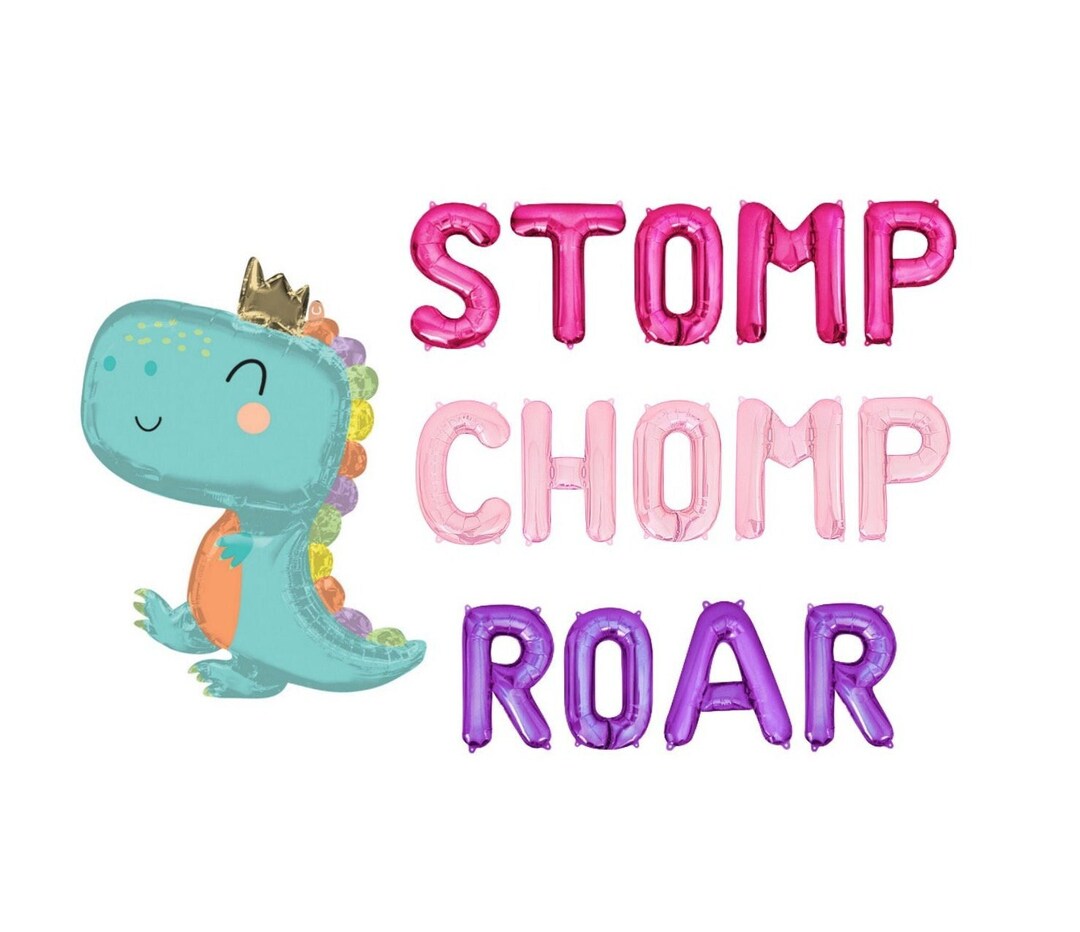 Stomp Chomp Roar Balloon Banner Cute Pink Birthday Decor - Etsy