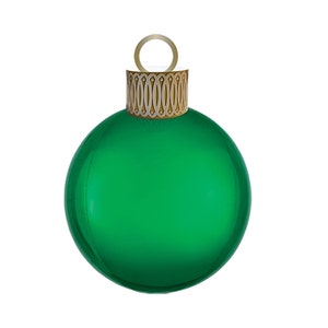 May include: A green Christmas ornament with a gold top and a loop for hanging.
