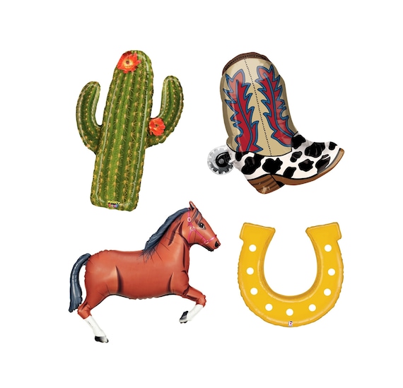 Western-Ballons Mit Longhorn, Kaktus & Rad – 5-teiliges Set Für Cowboy-Partys
