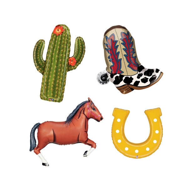 Wild West Rodeo Cowboy Balloon Set Cactus Cowboy Boot Horse Horseshoe Kids Birthday Party Cowgirl Bachelorette Decorations Giddy Up Balloons