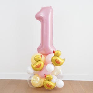 Pink Rubber Ducky Balloon Tower Birthday Jumbo Number Balloon For Girl Yellow Rubber Duck Balloon Arch Kit Baby Birthday Decor Bath Bubbles