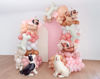 Pink Puppy Birthday Party Decorations Dog Balloon Garland Golden Retriever Balloon Arch Decor for Girls Paw Print Party Supplies Party Hat