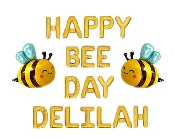 Happy Bee Day Custom Name Balloon Banner Bee Kids Birthday Party Decor Bumble Bee Balloon First Birthday Party Balloons Bee Party Decor