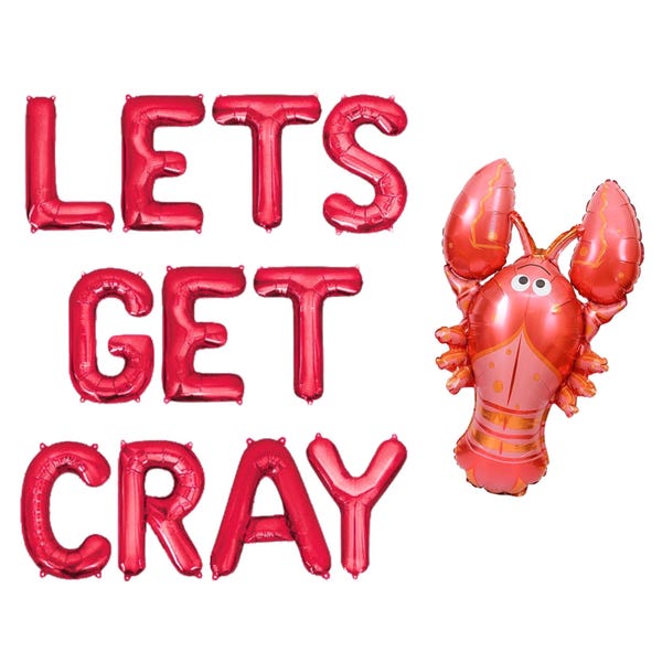 Let's Get Cray Letter Balloon Kit Seafood Boil Birthday Party Balloon Banner Crawfish Balloons NOLA Bachelorette Party Let Good Times Boil
