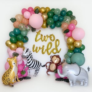 Jungle Birthday Party Decorations Balloon Garland Kit Two Wild Jungle Girls Safari Balloon Arch Birthday Pink Jungle Safari Baby Shower