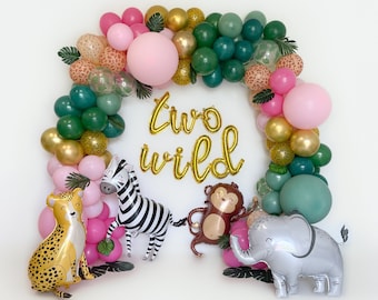 Jungle Birthday Party Decorations Balloon Garland Kit Two Wild Jungle Girls Safari Balloon Arch Birthday Pink Jungle Safari Baby Shower