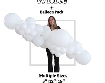 Paquete de globos de látex blancos - Kit de globos de varios tamaños: 5, 12 y 18 pulgadas - Para artistas de globos - Arco de globos DIY - Varios tamaños