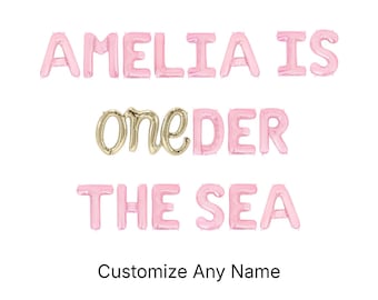Kit de globos con letras y nombres personalizados de Oneder The Sea, pancarta de globos para primer cumpleaños, fiesta de sirena para primer cumpleaños del océano para niñas bajo el mar