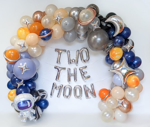 Space Balloon Garland Two The Moon DIY Balloon Garland Kit Boys Astronaut Balloon Garland Vintage Blue Galaxy Space Party Birthday Decor 2nd