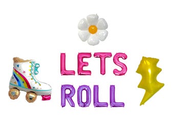 Let's Roll Letter Balloon Kit Roller Skating Birthday Party Decorations Roller Skate Balloons Groovy Retro Birthday Party Decor For Girls