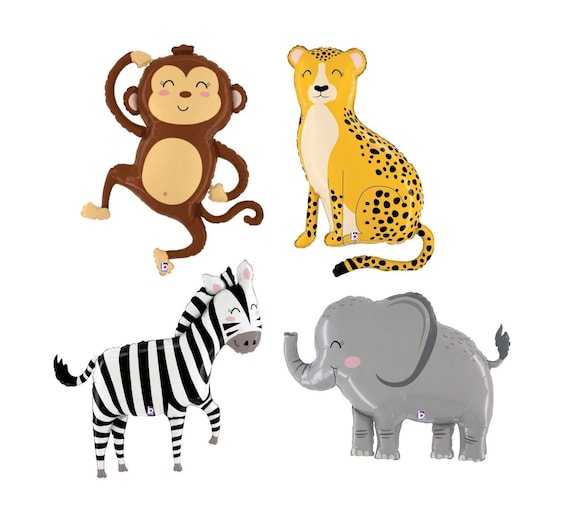 Jungle Safari Animal Balloons - 6 Piece Wild One Theme Party Decorations Set