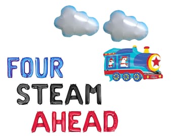 Four Steam Ahead Letter Balloon Kit 4th Birthday Party Decorations Train Balloons Train Birthday Party Decor For Boys Train Fourth Birthday