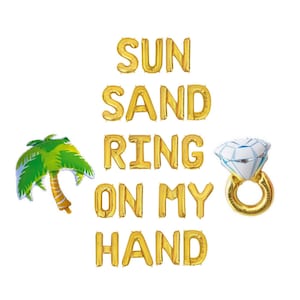 Sun Sand Ring On My Hand Balloon Banner Beach Bach Balloon Letters Beach Bachelorette Party Decorations Tropical Coastal Bach Party Supplies