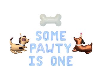 Some Pawty Is One Letter Balloon Kit Dog 1st Birthday Party Decorations Dachshund Bone Decor Blue Party Hat Puppy Party Supplies For Boys