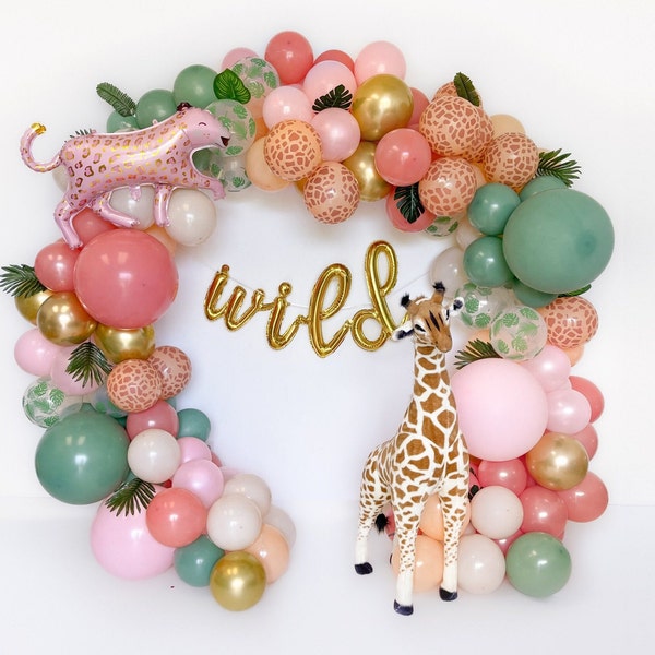 Girls Safari Balloon Arch Pink Jungle Balloon Garland Kit Wild One Birthday Dusty Pink Eucalyptus Sage Green Tan Jungle Safari Baby Shower