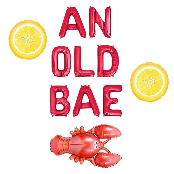 An Old Bae Letter Balloon Kit Seafood Boil Bachelorette Party Decorations Lobster Balloons NOLA New England Coastal Bach On the Coast Bay