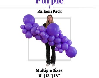 Paquete de globos de látex morados - Kit de globos de varios tamaños: 5, 12 y 18 pulgadas - Para artistas de globos y arcos de globos DIY - Varios tamaños