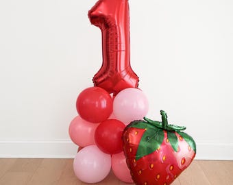 Strawberry Balloon Tower 1st Birthday Jumbo Number Balloon For Girls Berry Balloon Arch Pink Red Berry First Birthday Party Supplies Berries