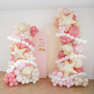 Sea You Soon Baby Baby Shower Decorations Under the Sea Balloon Garland Starfish Seashells Balloon Arch Decor For Girls Pink Pearls Shower
