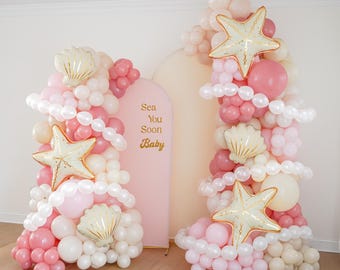 Sea You Soon Baby Baby Shower Decorations Under the Sea Balloon Garland Starfish Seashells Balloon Arch Decor For Girls Pink Pearls Shower