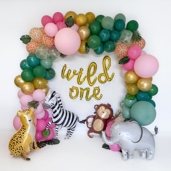 Jungle Birthday Party Decorations Wild One Balloon Garland Kit Jungle Girls Safari Balloon Arch Birthday Pink Green Jungle Safari Balloons