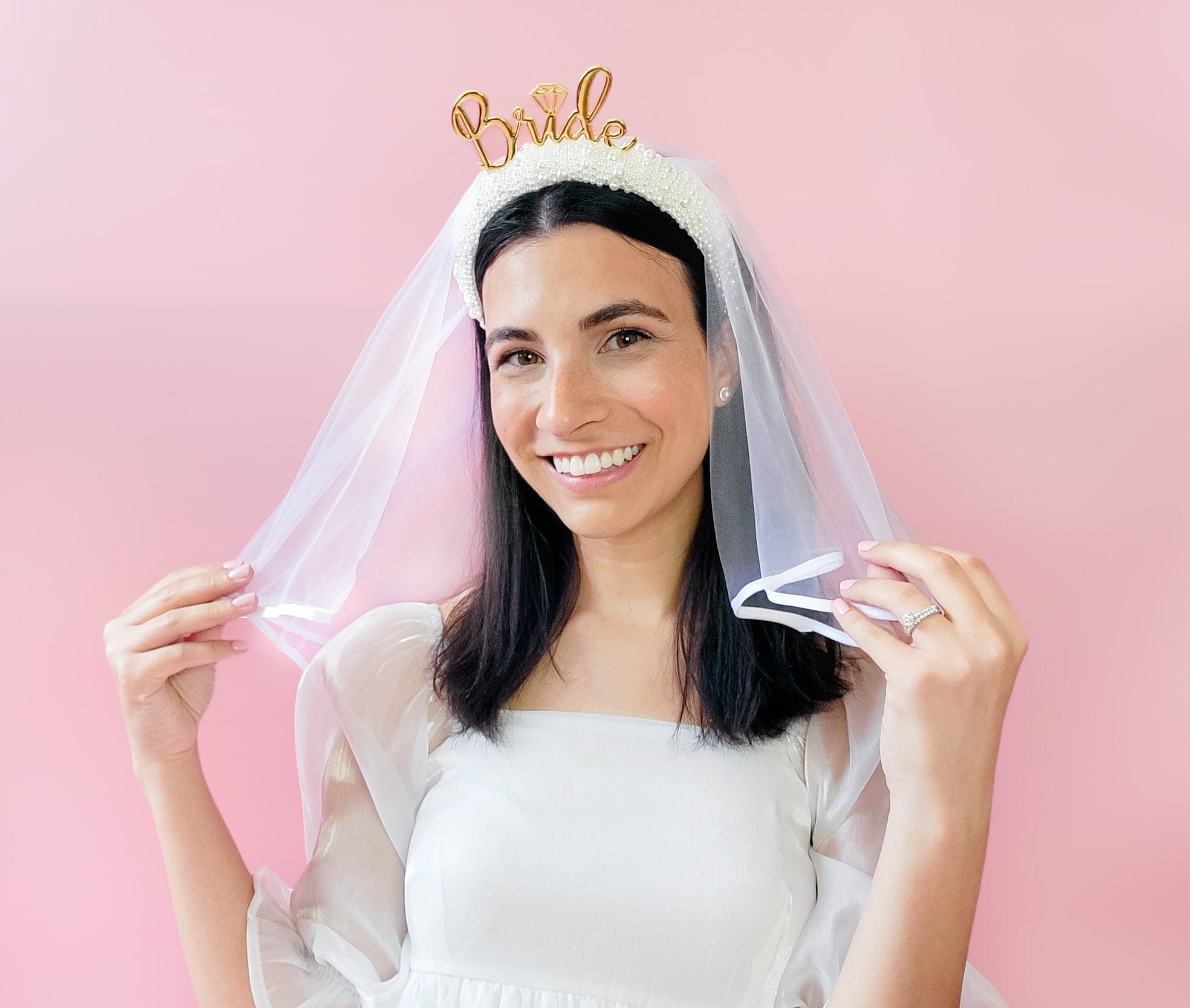 ?Women White Bride To Be Embroidered Veil Bachelorette Party Veils Accessories Bachelorette Party Veil main image 2