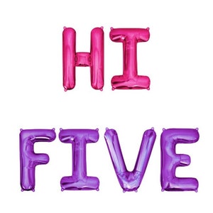 Hi Five Balloon Banner 5th Birthday Party Decorations Fifth Birthday Party Balloons 5 Party Decor Kid Birthday Balloon High Five Pink Purple