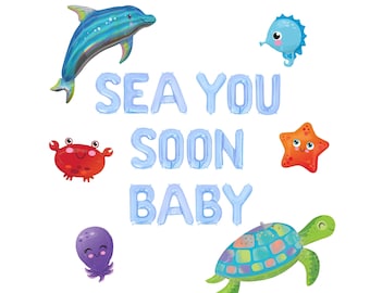 Sea You Soon Baby Letter Balloon Kit Under The Sea Baby Shower Decorations Sea Creature Balloons Ocean Baby Shower Decor Dolphin Shark Crab