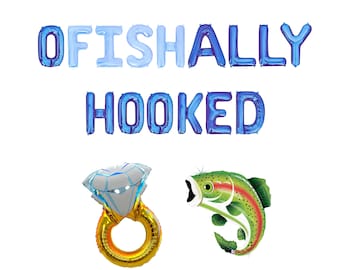 Ofishally - Kit de globos con letras enganchadas para pesca, despedida de soltera, globo, pancarta, letras de globo, despedida de soltera, fiesta de compromiso, camping, peces