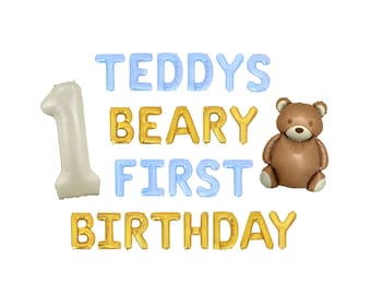 Beary First Birthday Custom Name Letter Balloon Kit 1st Birthday Party Decorations Teddy Bear Balloons First Birthday Party Decor For Boys