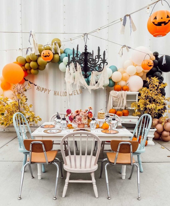Halloween Balloon Arch Garland Kit - Blue & Orange Decor With BOO Bats Pumpkin Foil Balloons
