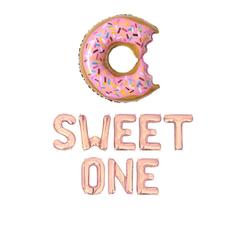 Sweet One Balloons Donut Birthday Decor First Birthday Party 1st Birthday Sweet Balloon Letters Baby Birthday Party Rose Gold Decorations image 1
