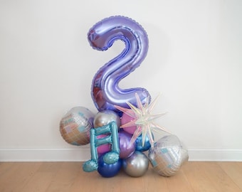 Torre de globos para cazadores de música K-pop, globo de cumpleaños con número, globo gigante para cumpleaños de K-pop, suministros para fiestas con número, música disco, decoración rosa y morada para niñas