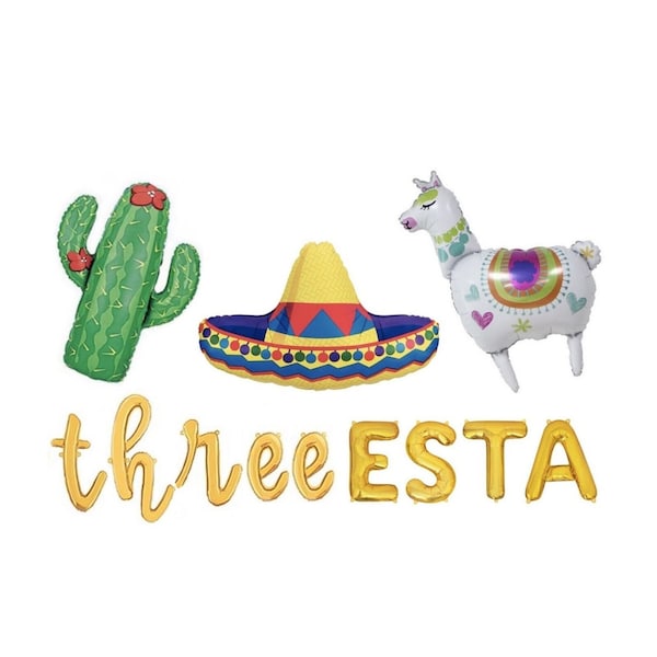 three esta balloons fiesta third birthday 3rd fiesta decorations 3 three-esta birthday fiesta banner cinco de mayo birthday may birthday